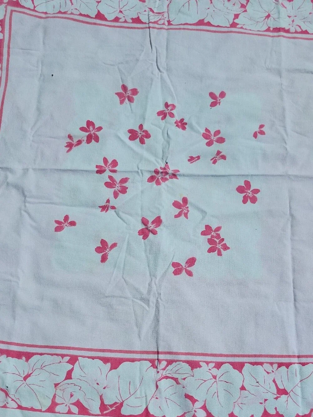 Vintage Cutter White and Pink Floral Tablecloth